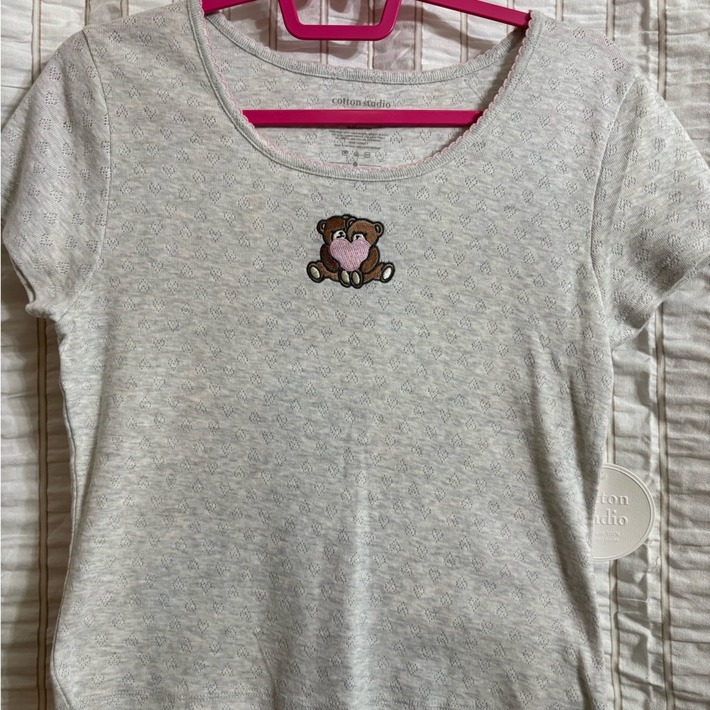 Light Gray Crop Top with Bear Patch
